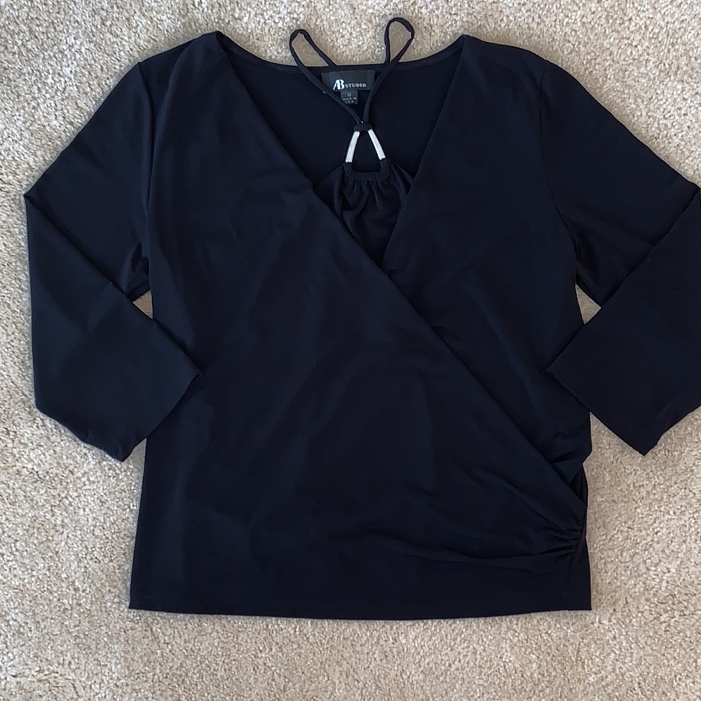 AB Studio Women’s Blouse, 3/4 Sleeves, Black, Size Medium